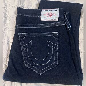 True Religion Geno Dark Blue Jeans with White Stitching